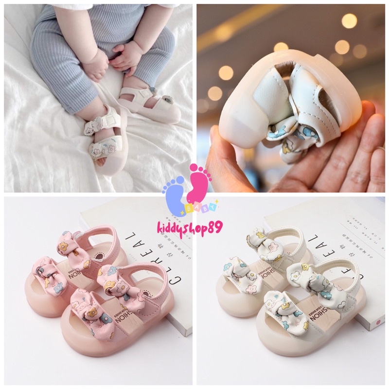 Sandal  nơ xinh xắn cho bé gái chất da PU siêu mềm êm chân Hot 2022