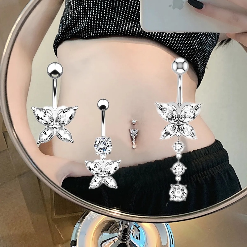 Khuyên RốN HìNh BướM ĐíNh Đá BằNg ThéP Không Gỉ