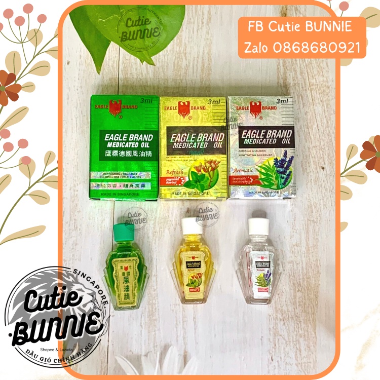 Dầu gió Xanh Trắng Vàng Con Ó Mini 3ml date 2027 / Eagle Brand / Hàng Nội địa Singapore