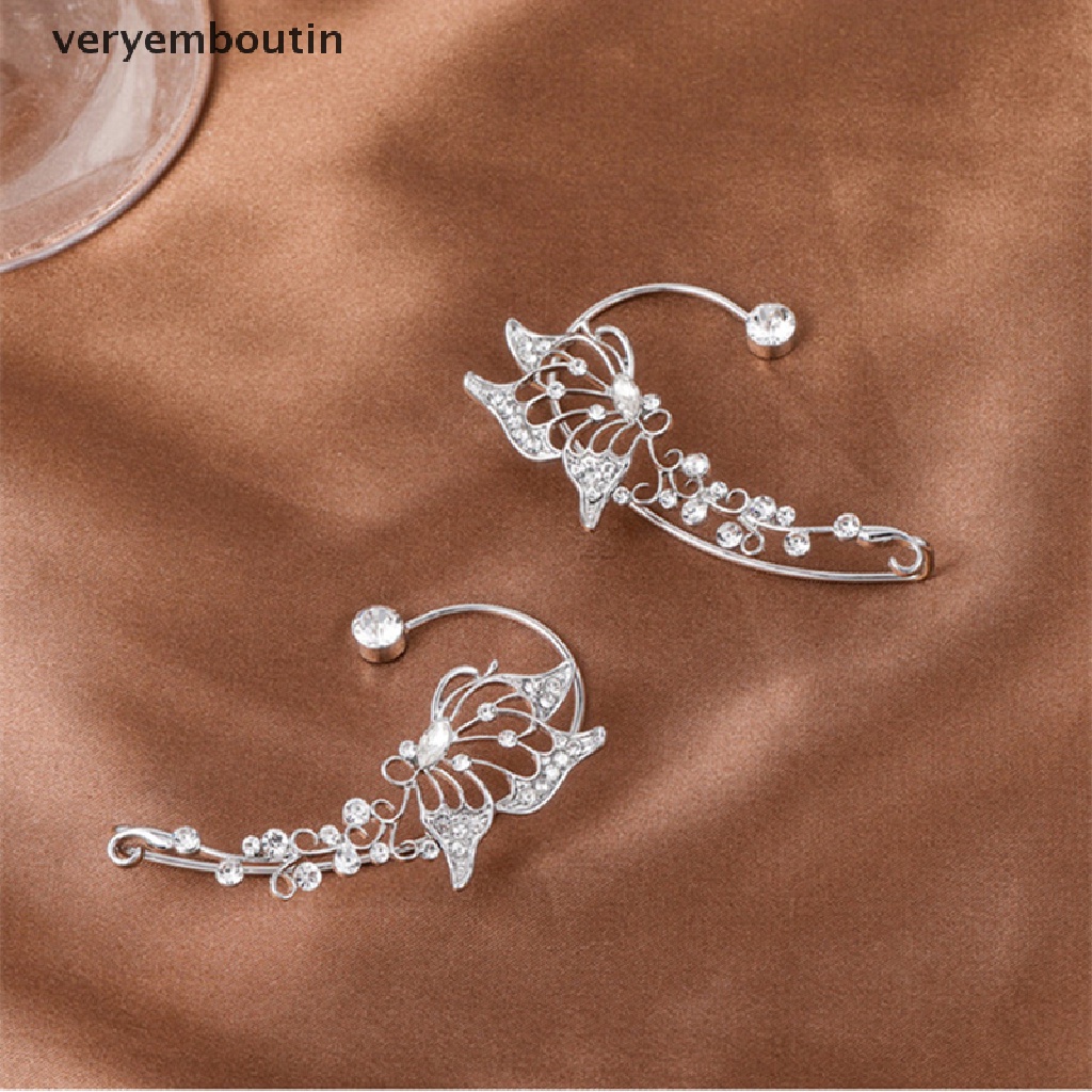 Khuyên Kẹp Vành Tai Không Cần Bấm Lỗ Hình Bướm Đính Pha Lê Lấp Lánh Thanh Lịch Thời Trang Cho Nữ