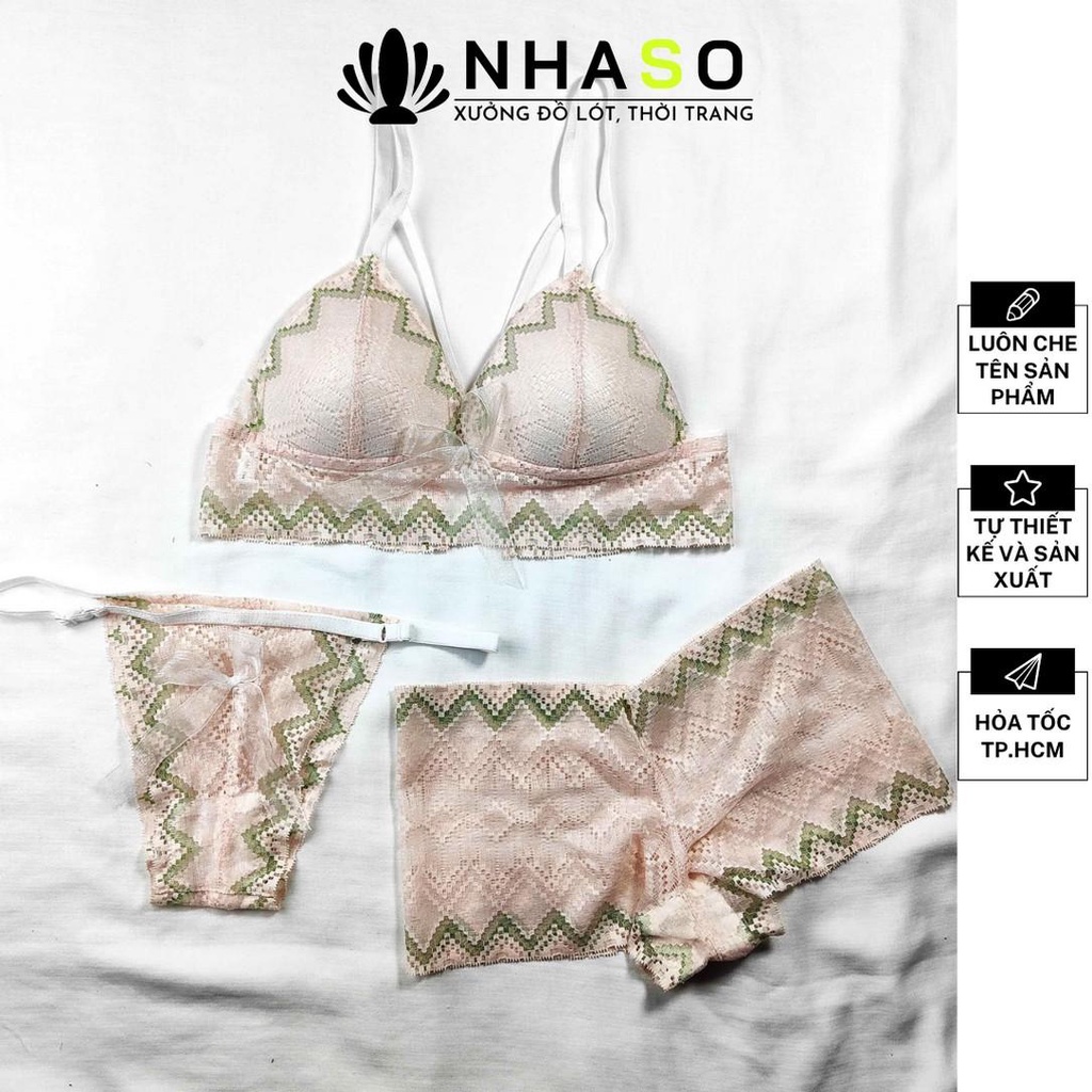 Bộ đồ lót ren 🔥NS015 họa tiết caro gân xanh không gọng mút vừa gợi cảm quần boxer/dây Nhà Sò