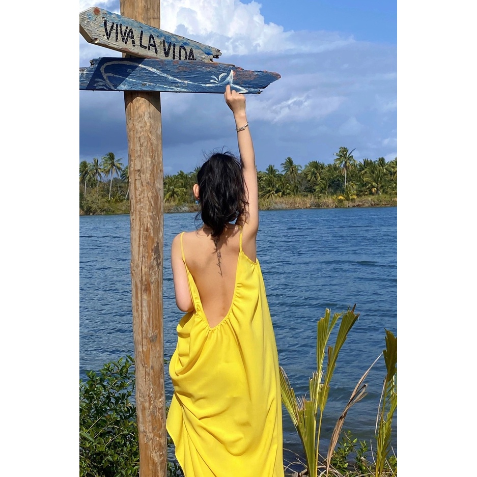 Váy maxi màu vàng hở võng lưng cực xinh - MS202