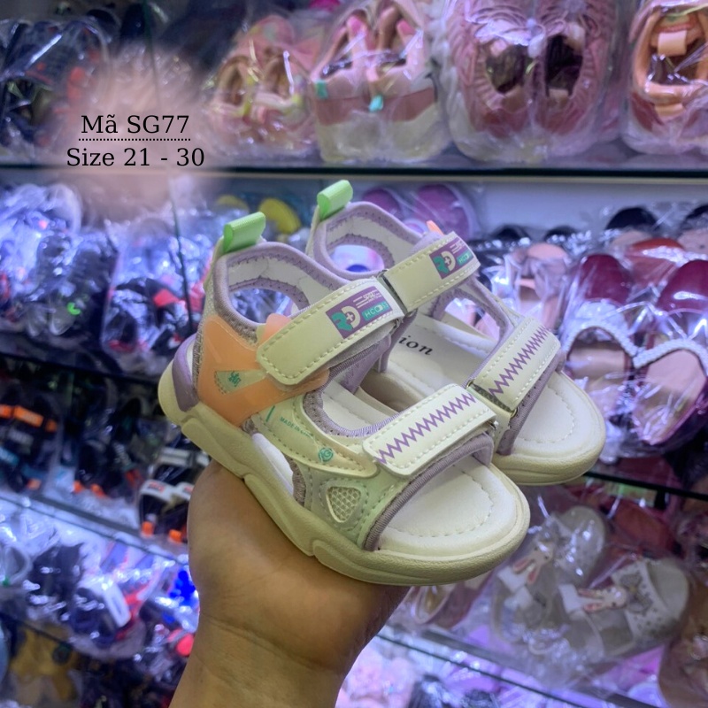 Dép quai hậu bé gái 1 - 5 tuổi êm nhẹ chống trơn sandal hở mũi phối màu tím trắng thời trang đi học đi chơi SG77