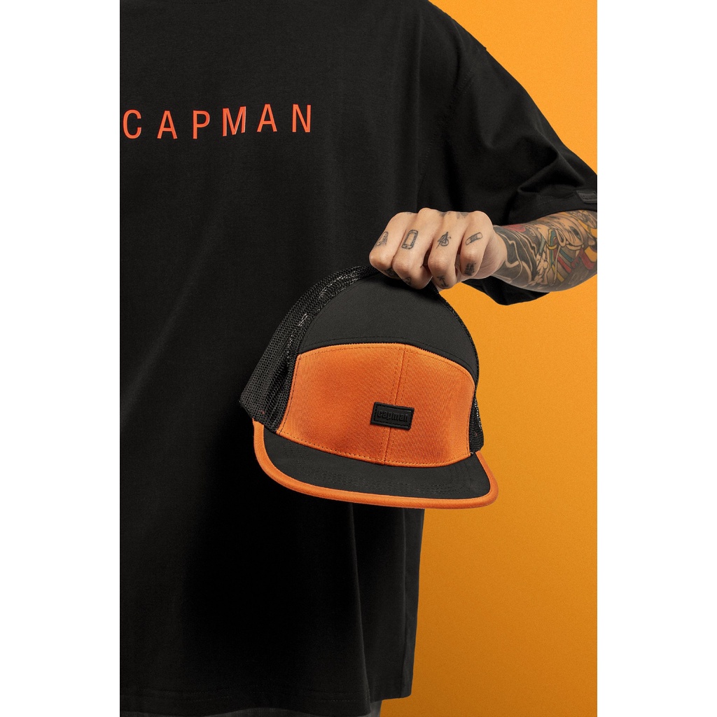 Mũ snapback cam đen CAPMAN lưỡi ngang phối lưới hiphop CM39