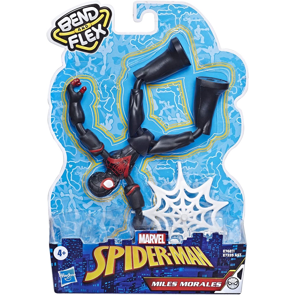 Đồ chơi nhân vật Spider-Man Marvel Bend and Flex Miles Morales,uốn cong linh hoạt có phụ kiện, cho bé từ 4 tuổi,cao 15cm