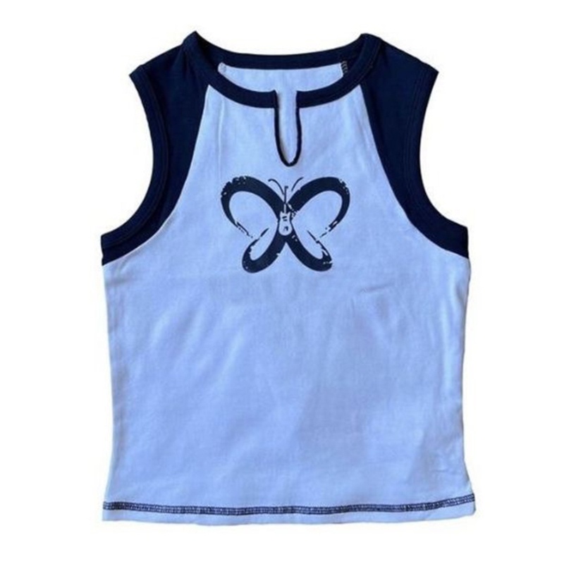 Xiangbao Áo Tank Top Không Tay Cổ Tròn In Hình Bướm Thời Trang Mùa Hè Gợi Cảm Cho Nữ