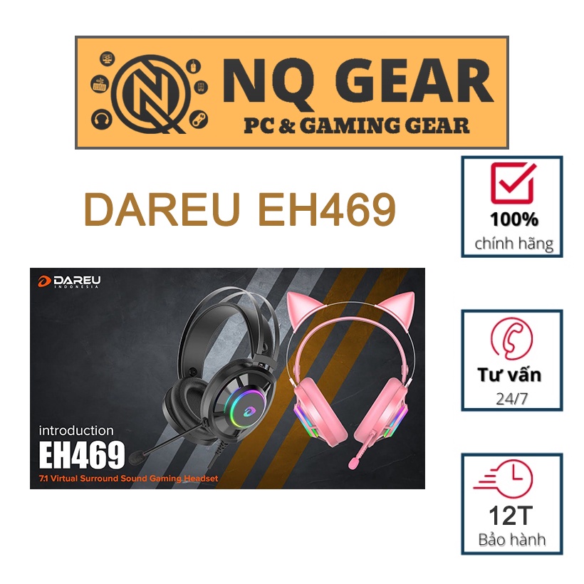 Tai nghe gaming pc có dây DAREU EH469 7.1 RGB Led Black (Đen) - Queen (Hồng + tai mèo) cực chất