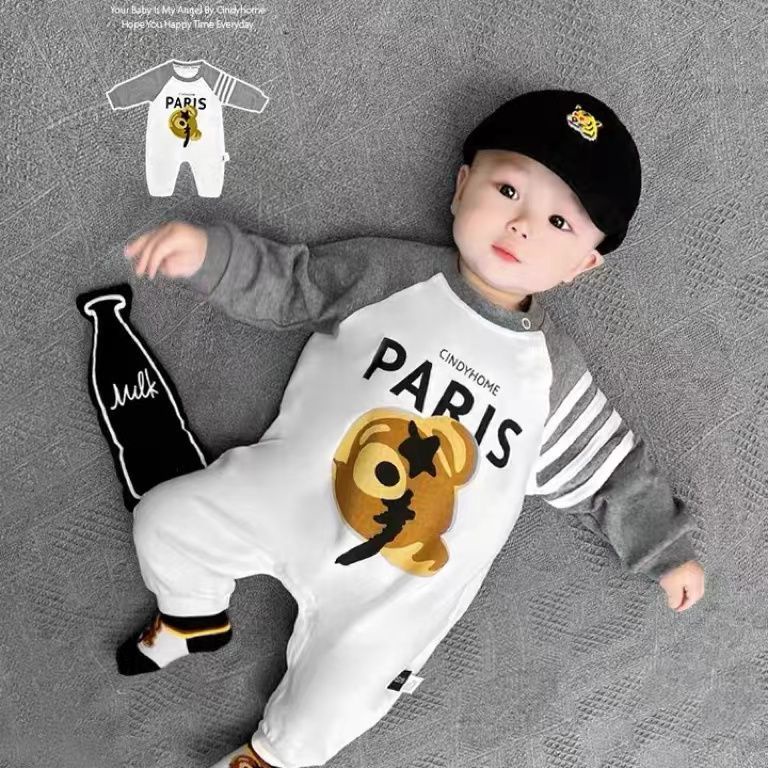 Áo Liền Quần Dài Tay Chất Liệu Cotton Thời Trang Mùa Xuân Thu Cá Tính Dành Cho Trẻ Nhỏ Mới Sinh