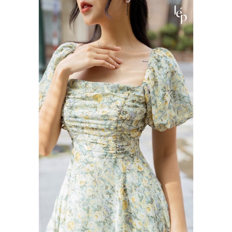 Đầm hoa tay phồng Lép