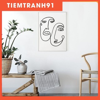 Tranh treo tường | Tranh One Line Abstract Face Drawing, Printable Sketch, Two Face Line Art Print, One Line Drawing