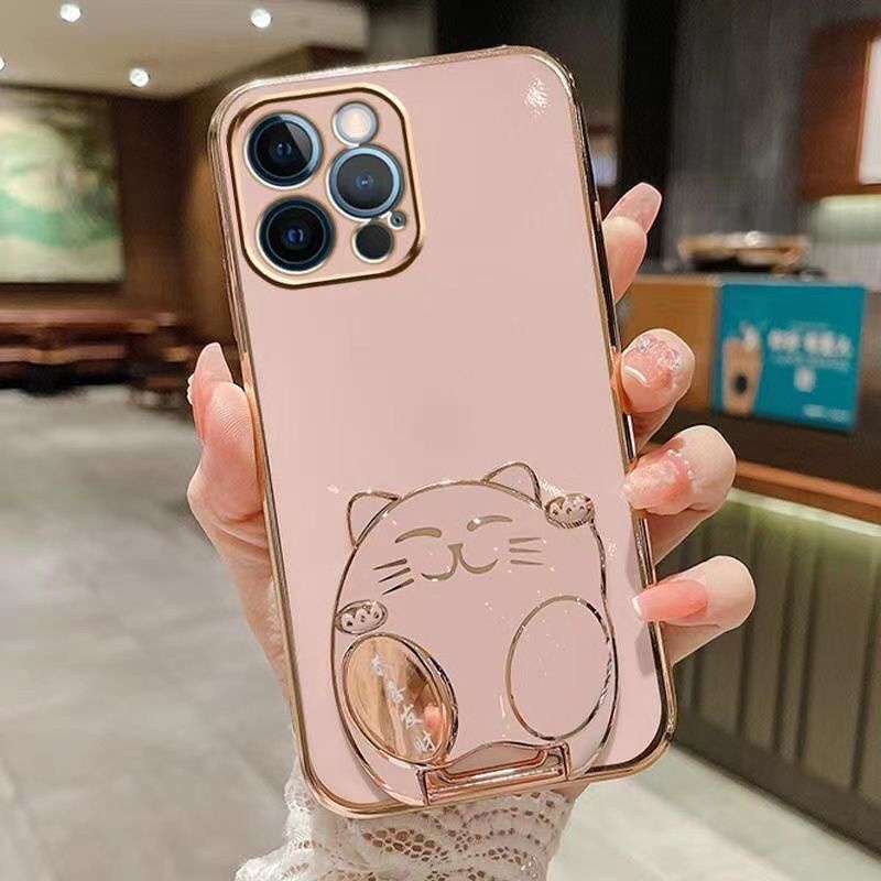ốp lưng iphone 7 8 7Plus 8Plus 6 6S 6/6sPlu Ốp Điện Thoại Mạ Điện Hình Mèo May Mắn 3D Có Giá Đỡ Cho iphone 6 6sp 7 8 plus XR Xs Max 13 pro Max iPhone14 11 12