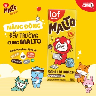 Thùng 48 hộp sữa lúa mạch hương socola bạc hà LOF Malto 180ml.