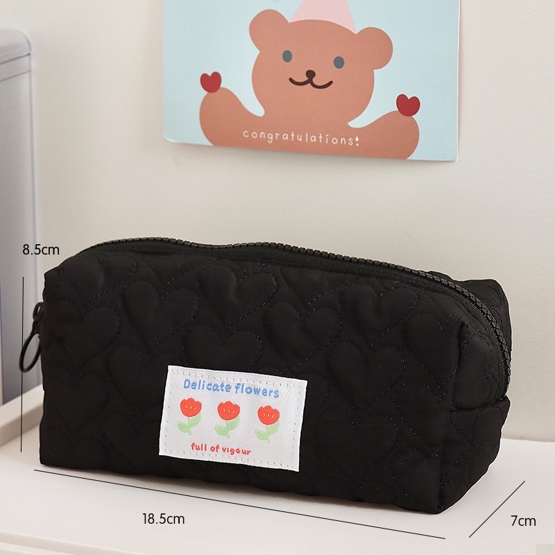 Hộp bút vải màu đen siêu to hoạ tiết dễ thương