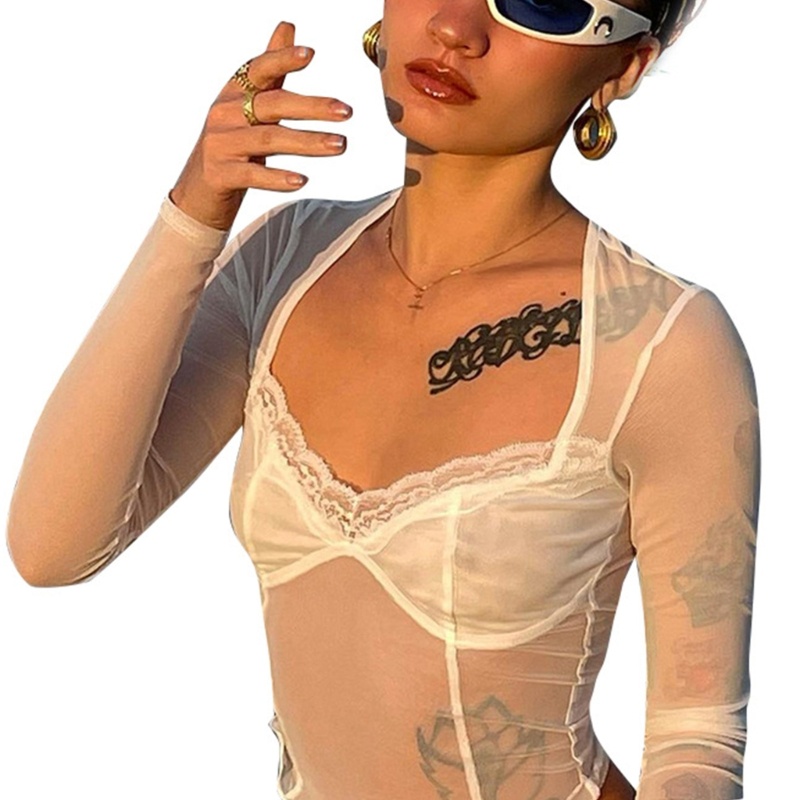 Áo Thun Nữ Tay Dài Phối Ren Thời Trang Quyến Rũ