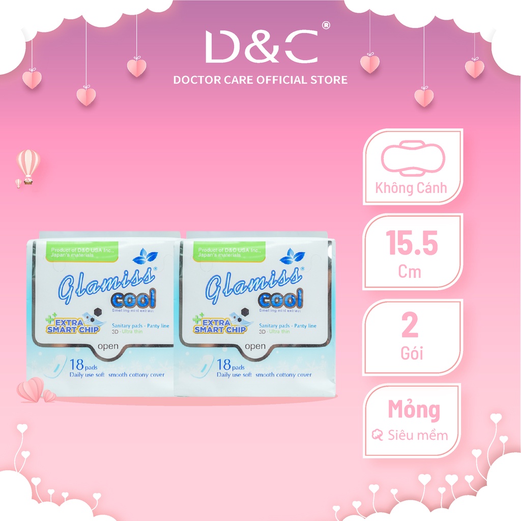 Combo 2 gói Băng vệ sinh thảo dược Glamiss Cool Extra hàng ngày nhỏ gọn