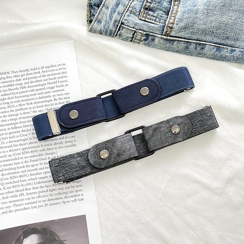 1 Thắt Lưng Vải Denim Vô Hình Co Giãn Không Khóa Dễ Điều Chỉnh Phong Cách Unisex