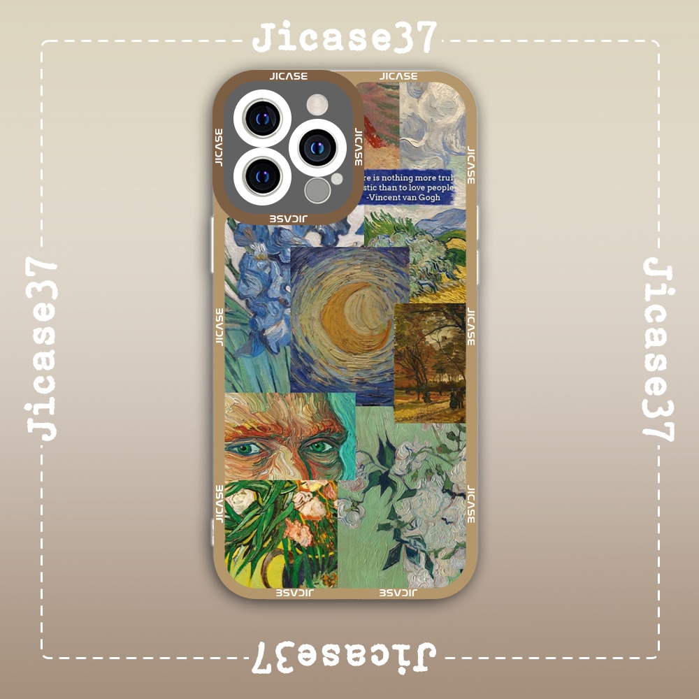Ốp lưng iphone samsung xiaomi oppo cạnh vuông Jicase JMcase Tranh Sơn Dầu Vintage Collage Van Gogh