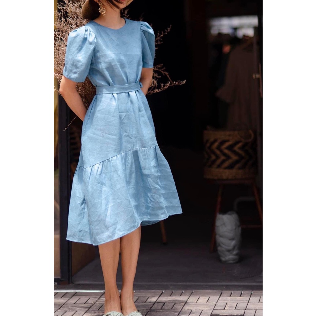 Đầm linen đuôi cá thắt eo dáng suông