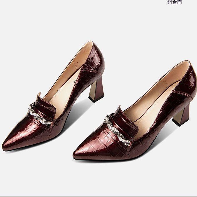 Giày Cao Gót Mũi Nhọn Bằng Da Màu Đỏ Rượu Thời Trang Dành Cho Nữ