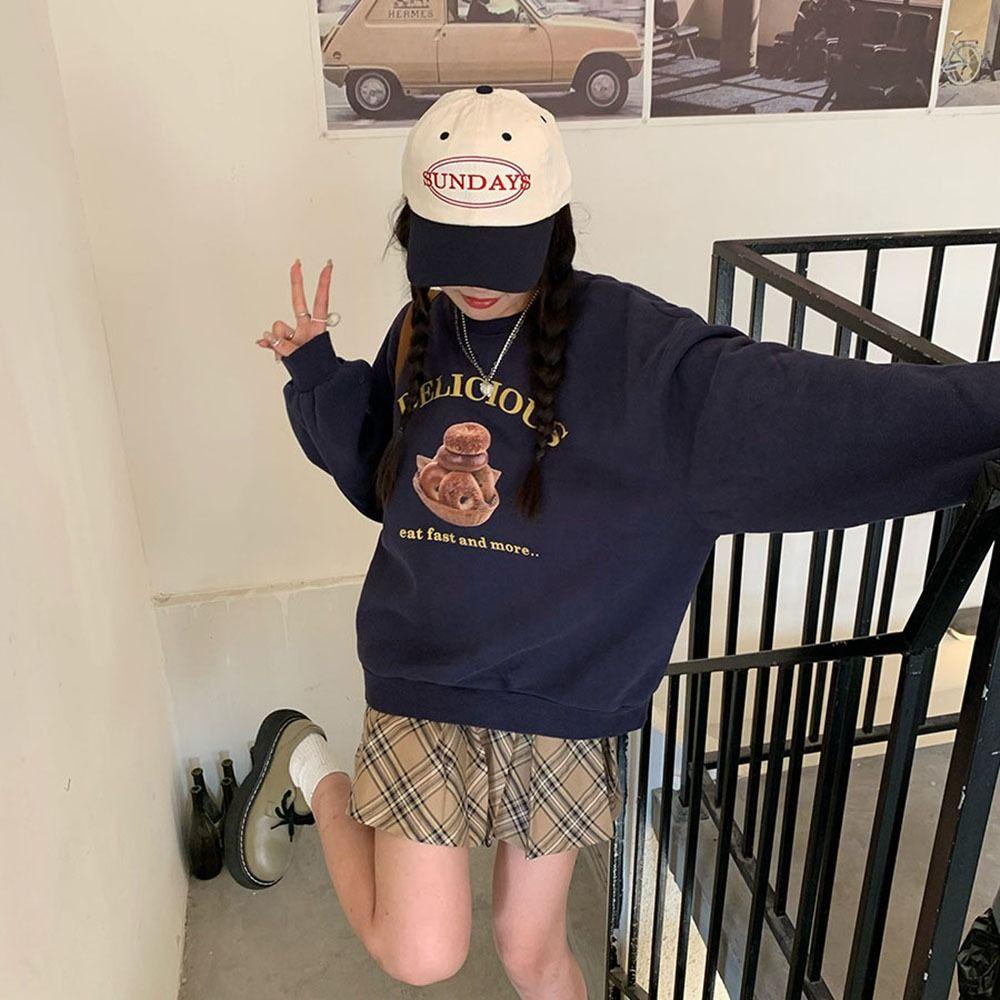 Nón lưỡi trai MKEB denim thêu chữ phong cách hip hop Hàn Quốc cho nữ