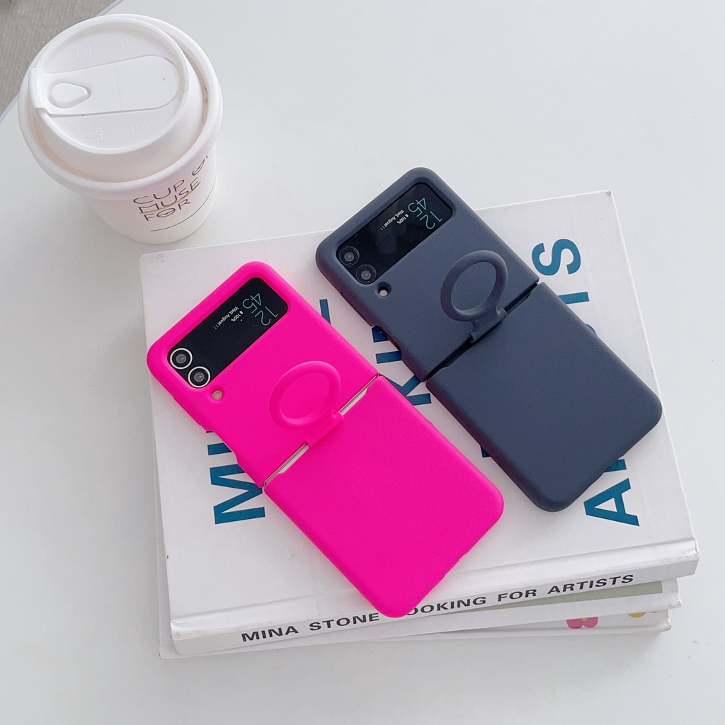 Ốp Điện Thoại Silicon Màu Trơn Kèm Móc Xỏ Ngón Cho Samsung Z Flip3 Samsung Z Flip4