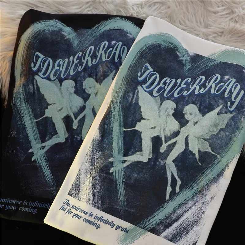 IELGY  Áo Thun Dáng Rộng Họa Tiết Trái Tim Dễ Phối Đồ Cho Nữ