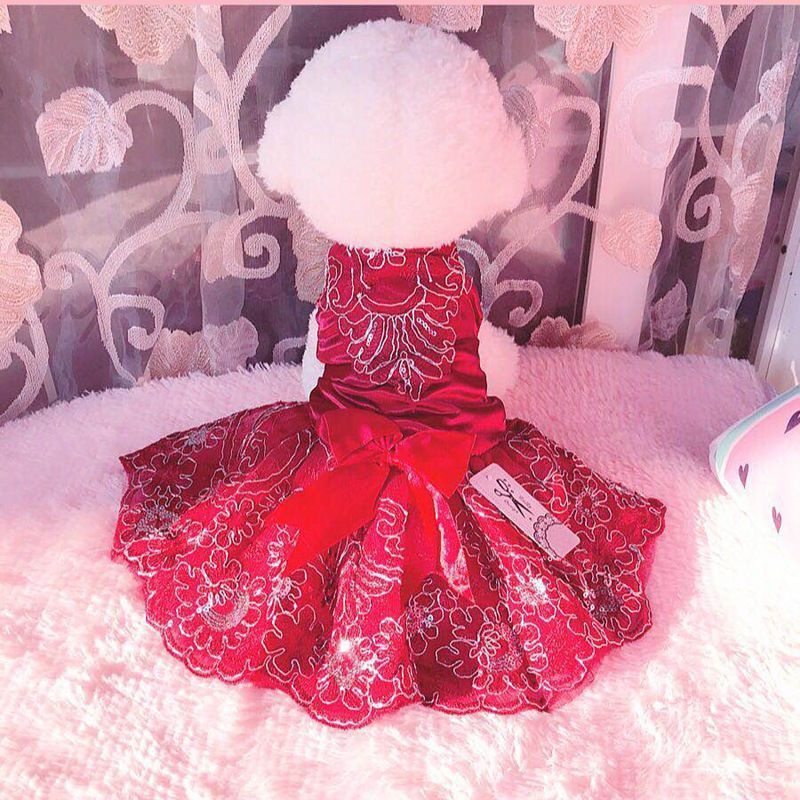 Đầm Xòe Công Chúa Đính Kim Sa Thêu Tay Tinh Tế Cho Cún Cưng / Mèo Mặc Trong Tiệc Cưới / Sinh Nhật