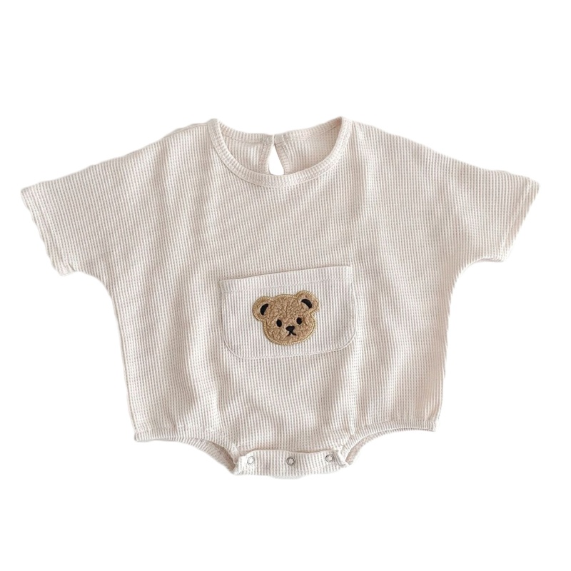 Han Baby Waffle Áo Liền Quần Ngắn Tay Quấn Hông Thân Thiện Với Làn Da Trung Tính Thời Trang Mùa Hè Cho Bé Trai Bé Gái Sơ Sinh