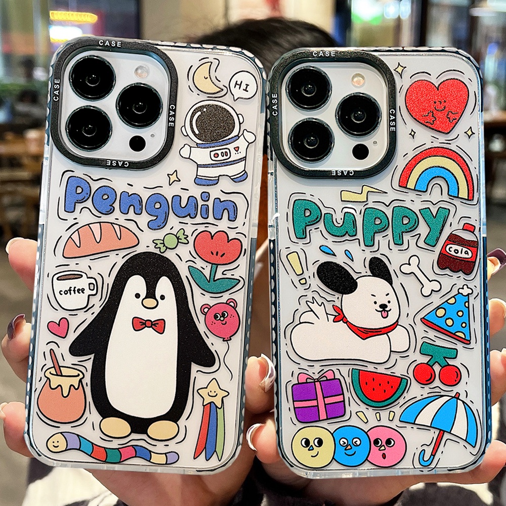TIGER Ốp điện thoại Chim cánh cụt và chó con hoạt hình Mềm Trong Suốt Khối silicone Chống Sốc cho Apple / iPhone 14Promax 13 12 Pro 11 Xs Max Xr 7/8 Plus SE2 iPhone Case