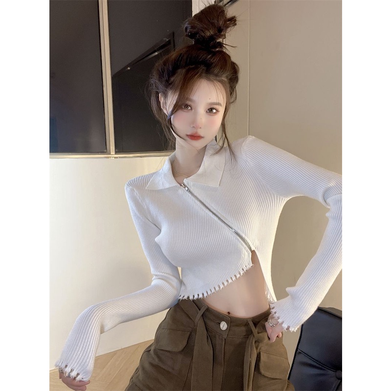 COZOK Áo sweater Dài Tay Phối Khóa Kéo Thời Trang Dành Cho Nữ