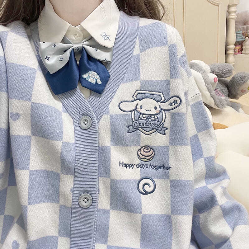 Áo Len Dệt Kim Cinnaborol JK. Đồng Phục Học Sinh Kuromi JK Cao Cấp Áo Sweater Kẻ Sọc Caro Trẻ Trung Hợp Thời Trang Sớm Vào Mùa. Áo Len onpompurin 2FUN