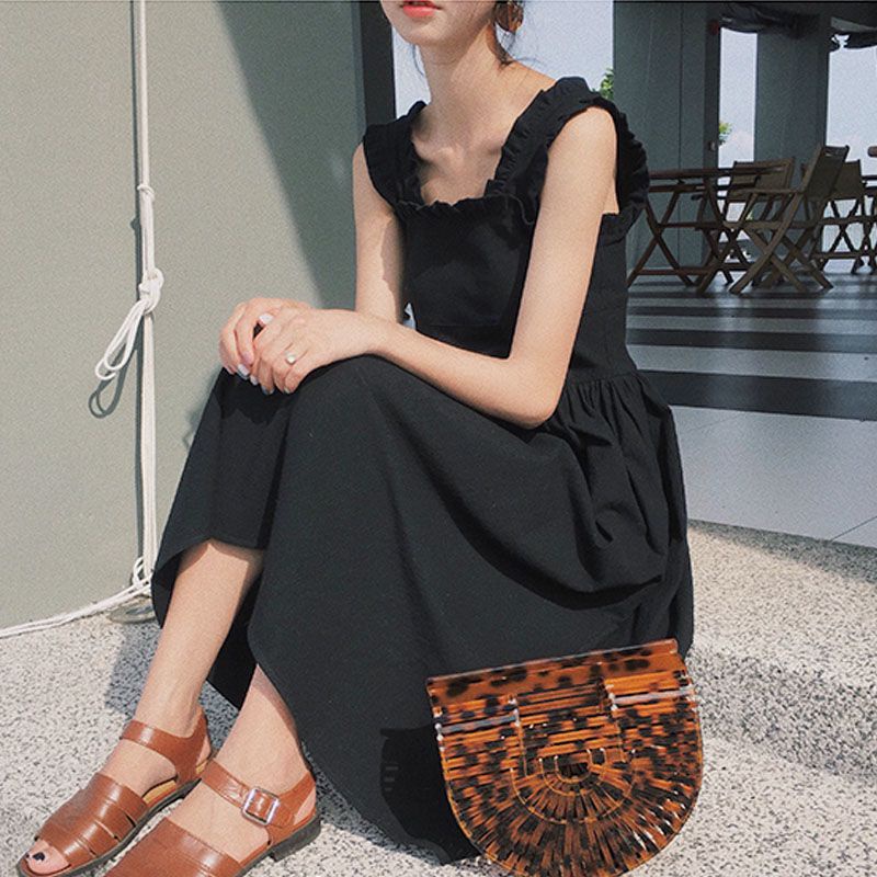 Đầm Hai Dây Ôm Eo Phong Cách Hepburn Cổ Điển Mùa Hè Hàng Mới Dành Cho Bạn Nữ