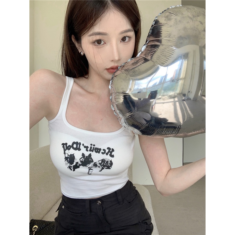 「 WELOVE1 」Áo Hai Dây Dáng Ngắn In Họa Tiết Nhiều Màu Sắc Thời Trang Mùa Hè Cho Nữ