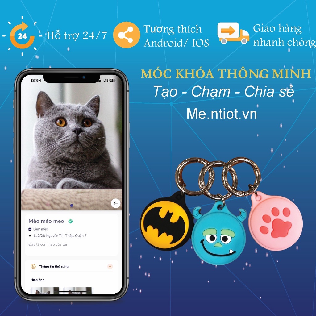 Móc khóa công nghệ hình dễ thương, lưu trữ thông tin cá nhân, mạng xã hội (TikTok, Facebook, Zalo...) Quét 1 chạm