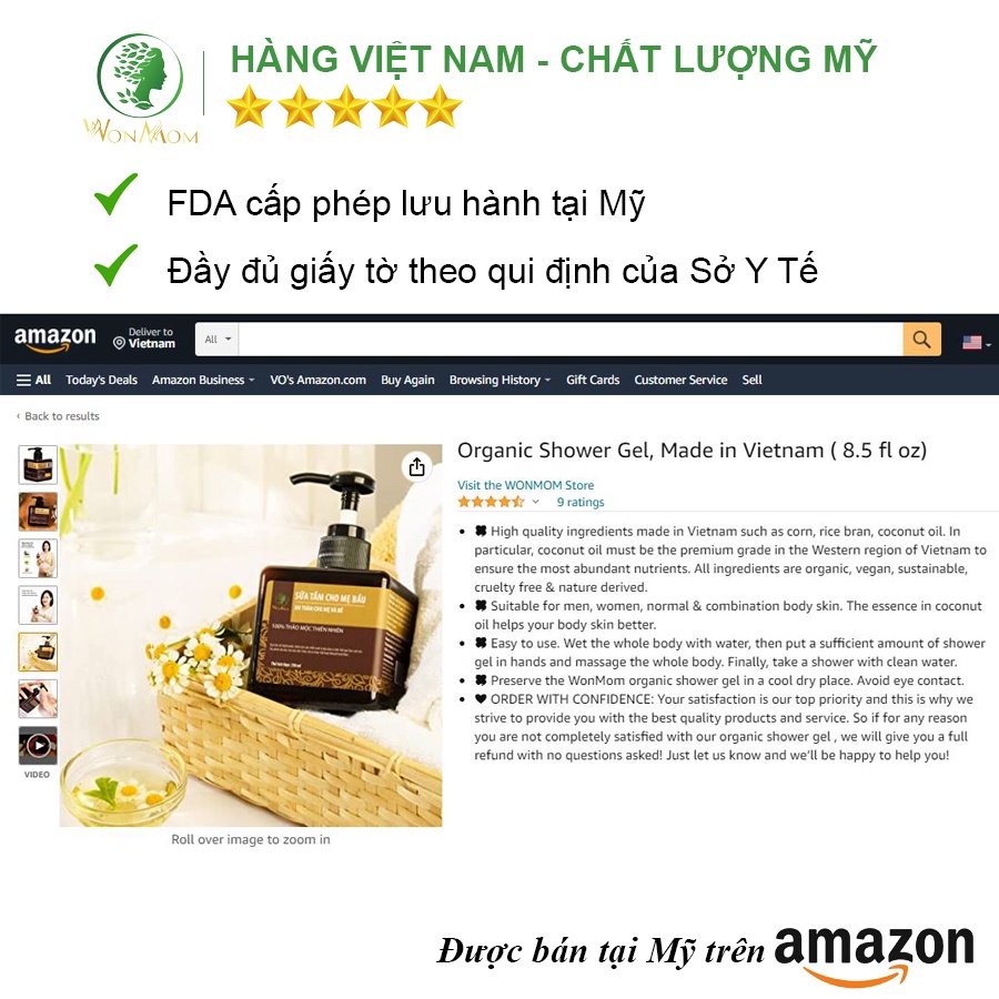 [ Giảm 35K - Đơn 329K ] Bộ thảo mộc tắm body và làm hồng " cô bé " Wonmom ( 1 Sữa tắm cho mẹ + 1 Dung dịch vệ sinh )