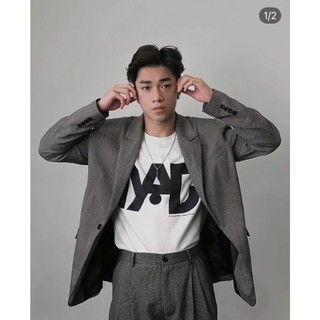 Áo blazer kẻ nhỏ màu ghi dáng hộp dài tay thanh lịch