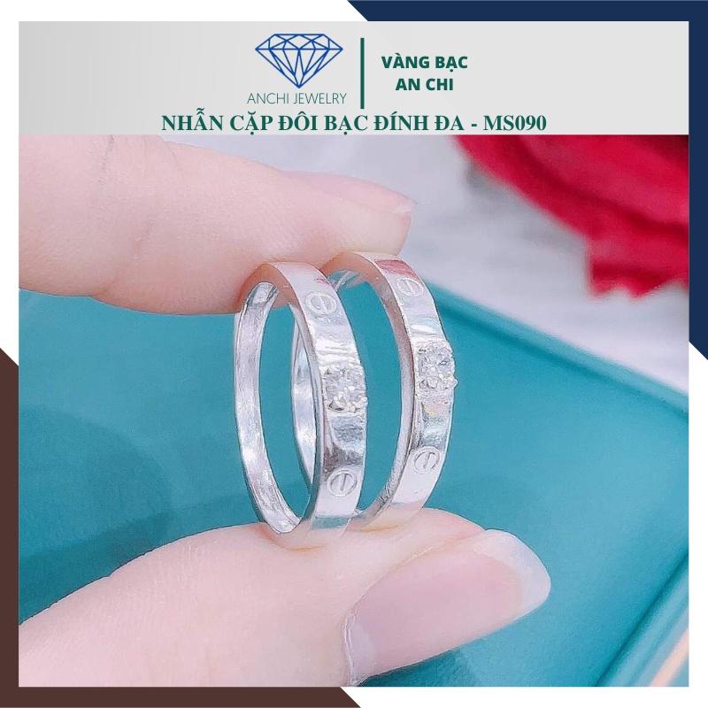 Nhẫn đôi khắc họa tiết đính đá, chuẩn bạc ta bao sáng đẹp. Anchi jewelry