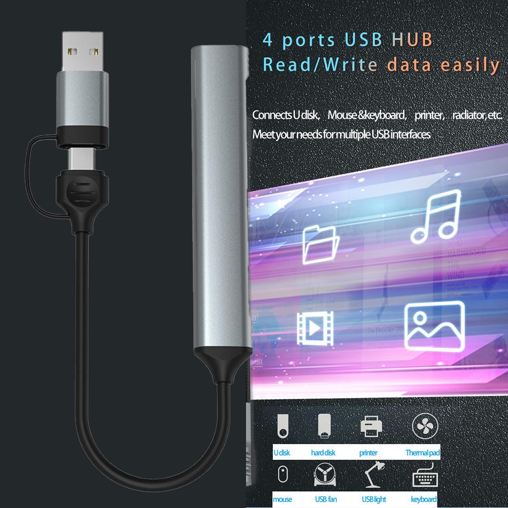 Dây Cáp Chia Hai Đầu Type-C USB3 0 4 Trong 1 Chuyên Dụng Cho Điện Thoại / Laptop