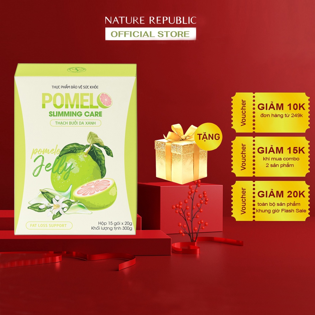 Thạch bưởi da xanh Pomelo slimmming care giảm cân Trắng da mẫu mới của năm hộp 15 gói