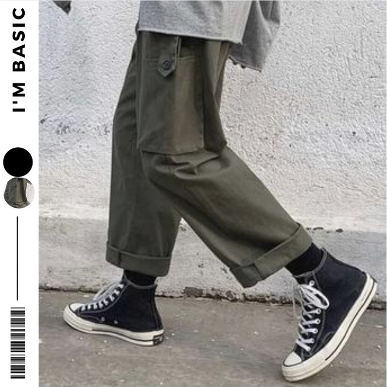 Quần Cargo kaki ống rộng lưng thun túi hộp phong cách Nhật Bản vải kaki cotton dày dễ phối đồ cho nam nữ QCS01
