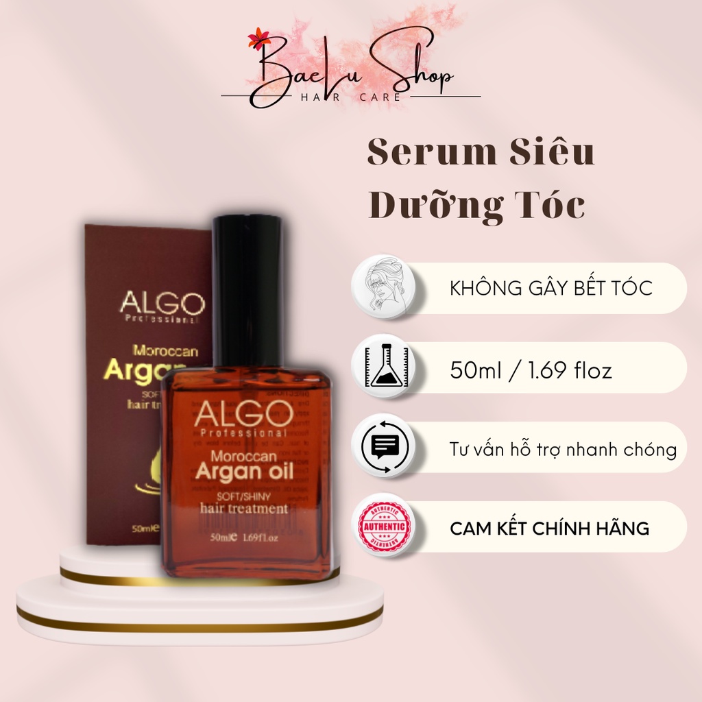 Dầu dưỡng tóc tinh dầu argan oil Algo giúp phục hồi tóc hư tổn & nuôi dưỡng tóc chắc khoẻ, không gây bết tóc 50ml