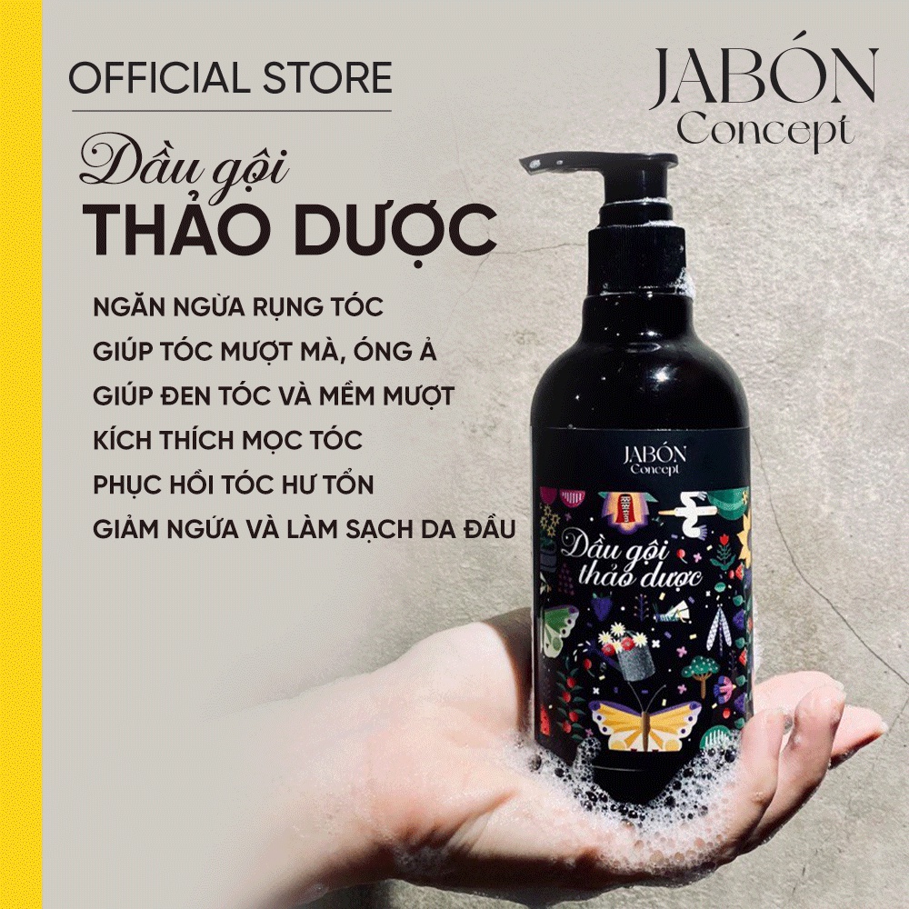 Dầu Gội Thảo Dược Thiên Nhiên Bồ Kết Bồ Hòn Cô Đặc Chống Rụng Tóc Làm Sạch 300ml - Jabon Concept