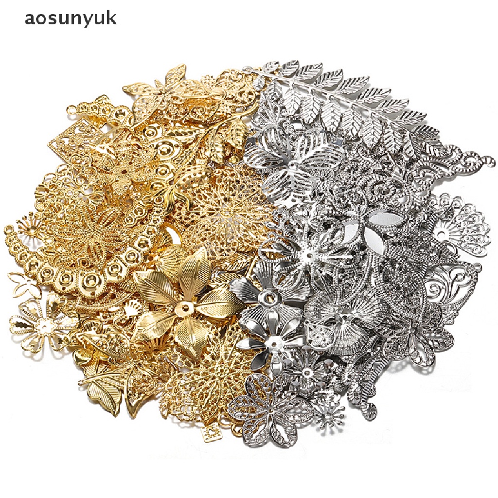 Aosunyuk 50g Hạt Kim Loại Hỗn Hợp Hình Hoa Lá Làm Trang Sức Thủ Công DIY EN