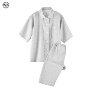 Phong Cách Nhật Bản muji Phong Cách / Bộ Đồ Ngủ Pijama cotton Tinh Khiết / Áo Liền Mạch Tay Ngắn / Đồ Ngủ Thoải Mái Thoáng Khí Cho Nam Và Nữ