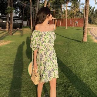 Đầm Đi Biển Trễ Vai Họa Tiết Hoa Xinh Xắn Thời Trang Mùa Hè