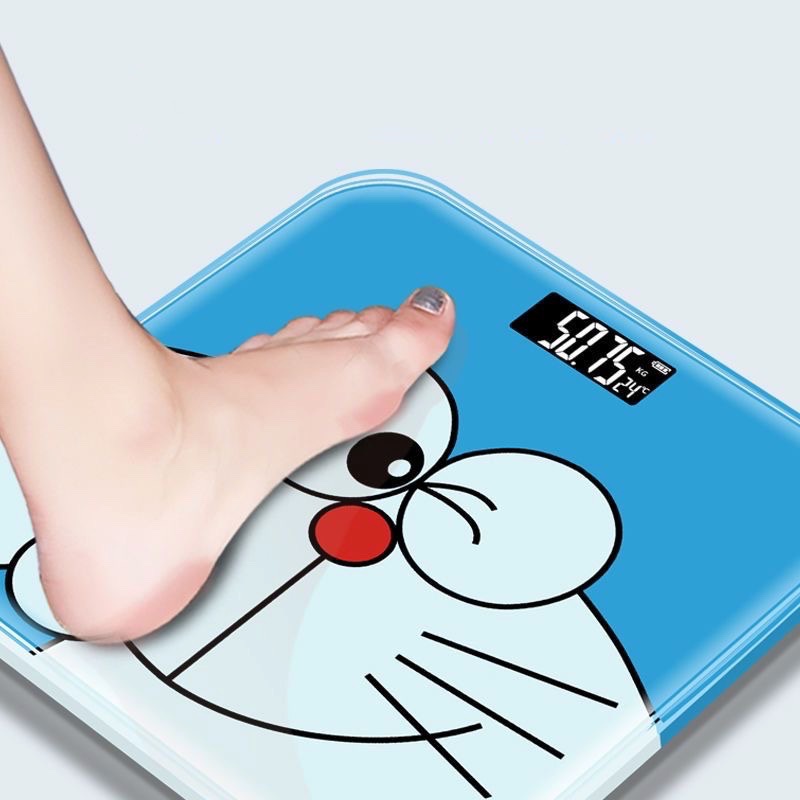 Cân điện tử gia đình trẻ em người lớn màn hình LCD hoạ tiết Doraemon c