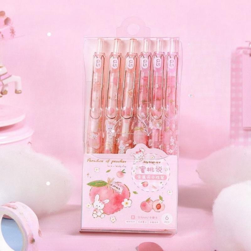 Bút bi cute gel bấm ngòi 0.5mm cao cấp hoạt tiết quả đào dễ thương mực đều nét chữ đẹp - Hally shop