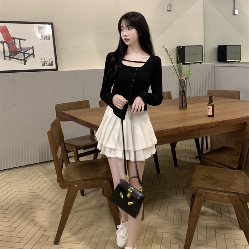 IELGY   Áo Kiểu Dáng Ôm Thiết Kế Không Đồng Đều Dễ Phối Đồ Thời Trang Cho Nữ