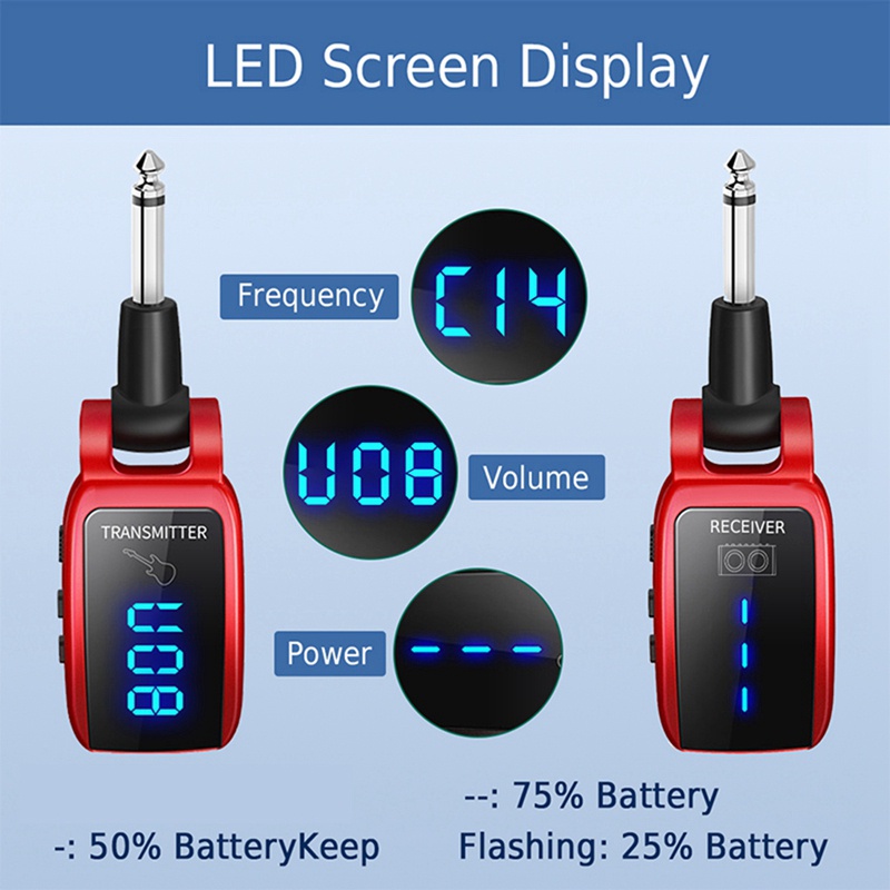 Thiết Bị Truyền Nhận Tín Hiệu Đàn Guitar Điện Không Dây Cổng Sạc USB Màn Hình LED UHF