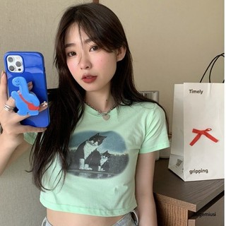 SUGEMIUSI  Áo Thun Crop Top Tay Ngắn Dáng Ôm Thời Trang Mùa Hè Cho Nữ